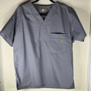 Unisex Gray V-Neck Scrub Top with Chest Pocket